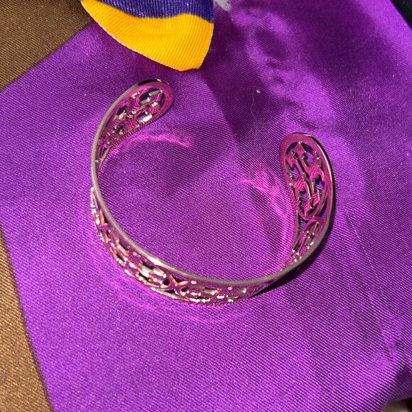 Tory Burch Rose Gold T Logo Wide Open Cuff Bracelet - Picture 7 of 8